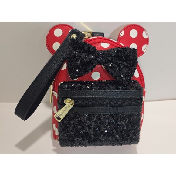 LOUNGEFLY DISNEY MINNIE MOUSE POLKA DOT BLACK SEQUIN WRISTLET BAG main image 6